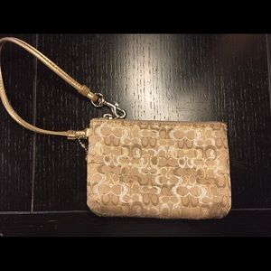 Coach Small Wristlet, Tan, Silver & Gold
